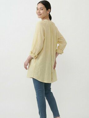 Skin Cotton Gauze Tunic Top Oversized Butter Yellow Long Sleeve Size 2